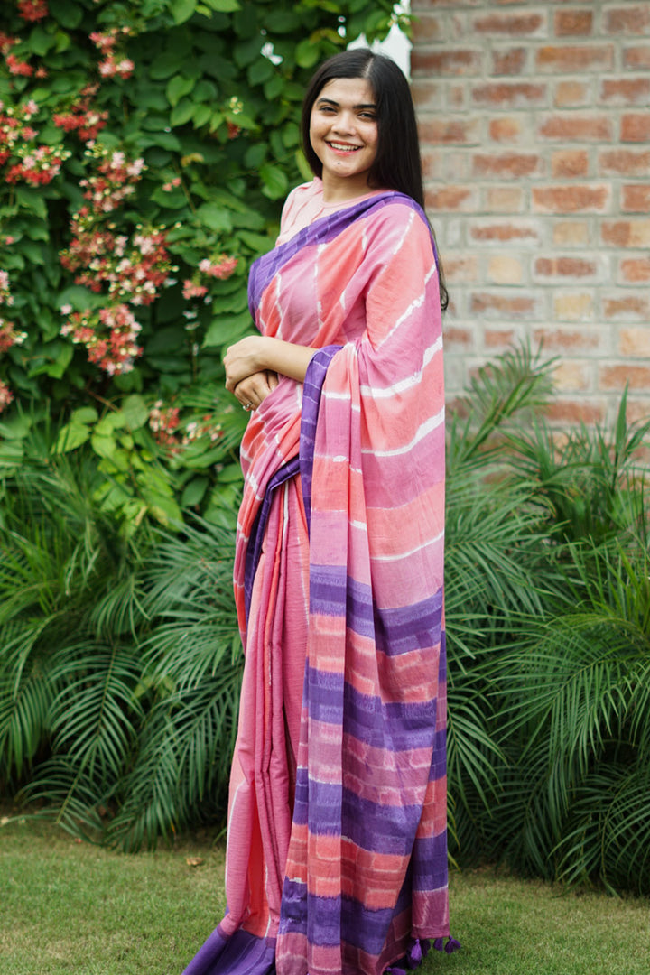 Raspberry Hand Dyed Mulmul Cotton Saree