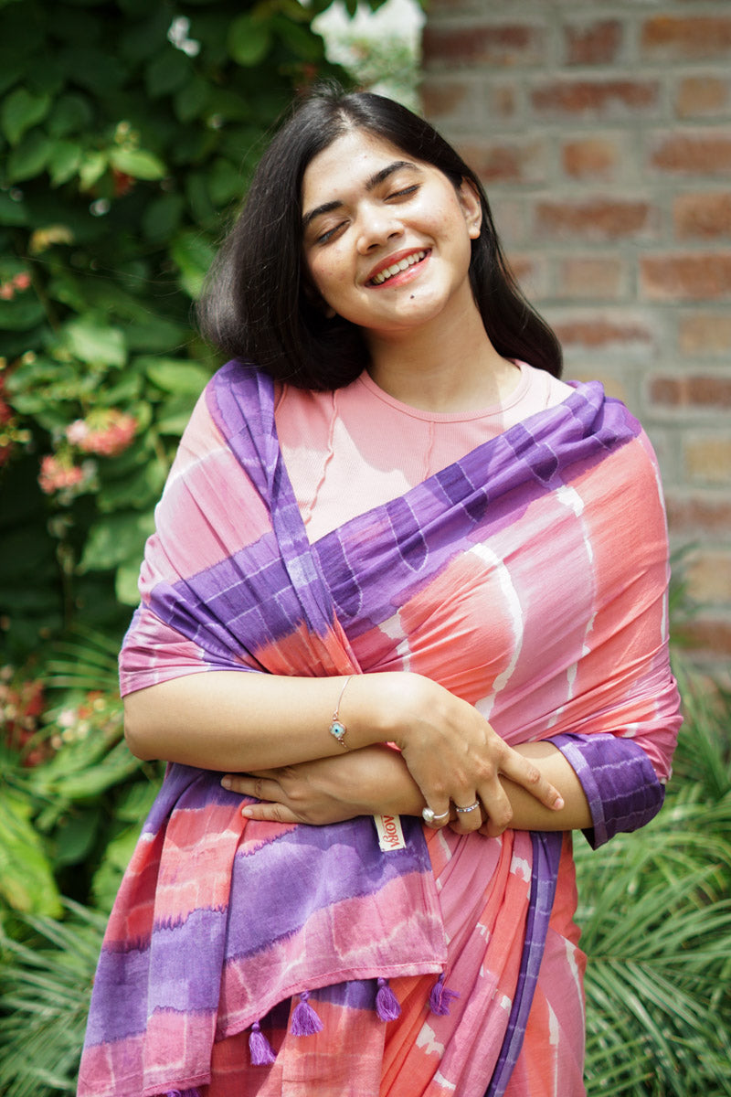 Raspberry Hand Dyed Mulmul Cotton Saree