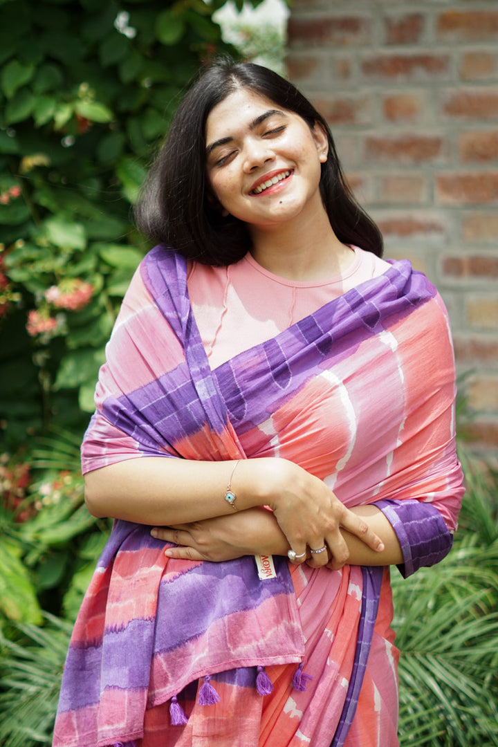 Raspberry Hand Dyed Mulmul Cotton Saree