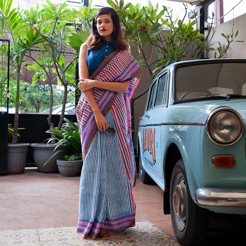 Zeenat - Mulmul Cotton Pre-stitched Ready to Wear Saree with Pocket