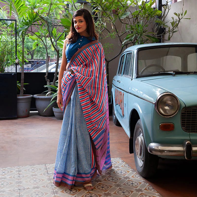 Zeenat - Mulmul Cotton Pre-stitched Ready to Wear Saree with Pocket