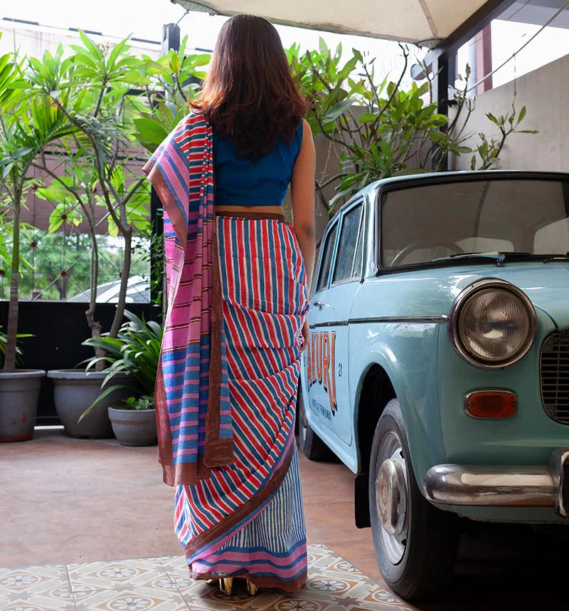 Zeenat - Mulmul Cotton Pre-stitched Ready to Wear Saree with Pocket