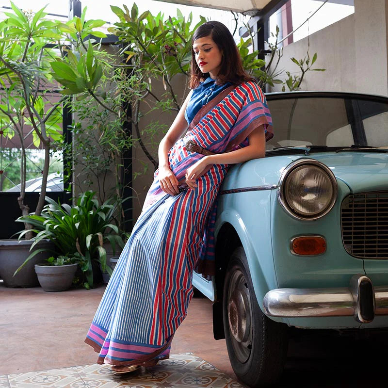 Zeenat - Mulmul Cotton Pre-stitched Ready to Wear Saree with Pocket