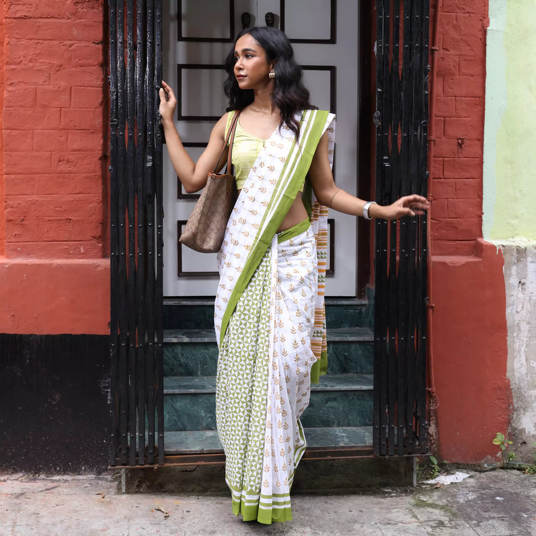 Limelight - Mul Cotton Hand Block Printed Saree