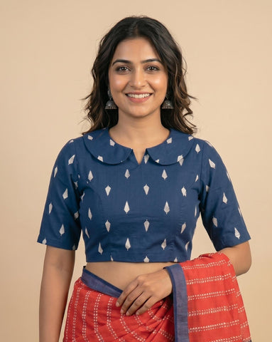 Timeless Blue Cotton Blouse with Peter Pan Collar