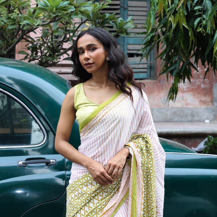 Song of City - Mul Cotton Hand Block Printed Saree