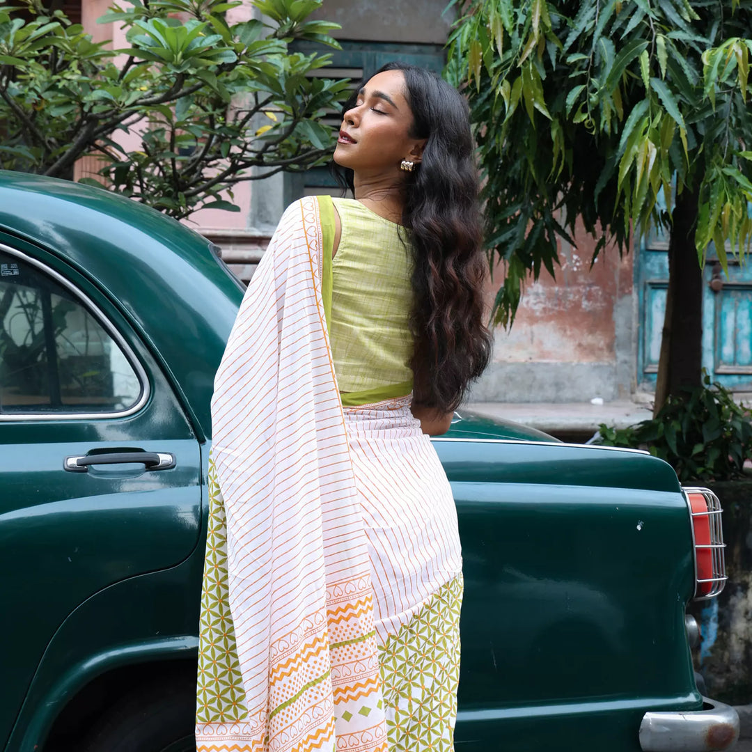 Song of City - Mul Cotton Hand Block Printed Saree