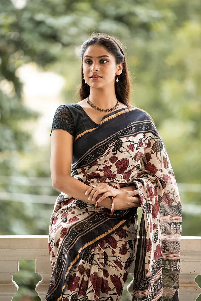 New Exclusive Chanderi Silk Saree Ajarakh Printed Silk Sari on Sale hotsell /28.08.22