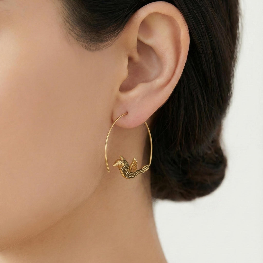 Flying Bird Hoop 18K Gold plated Earrings