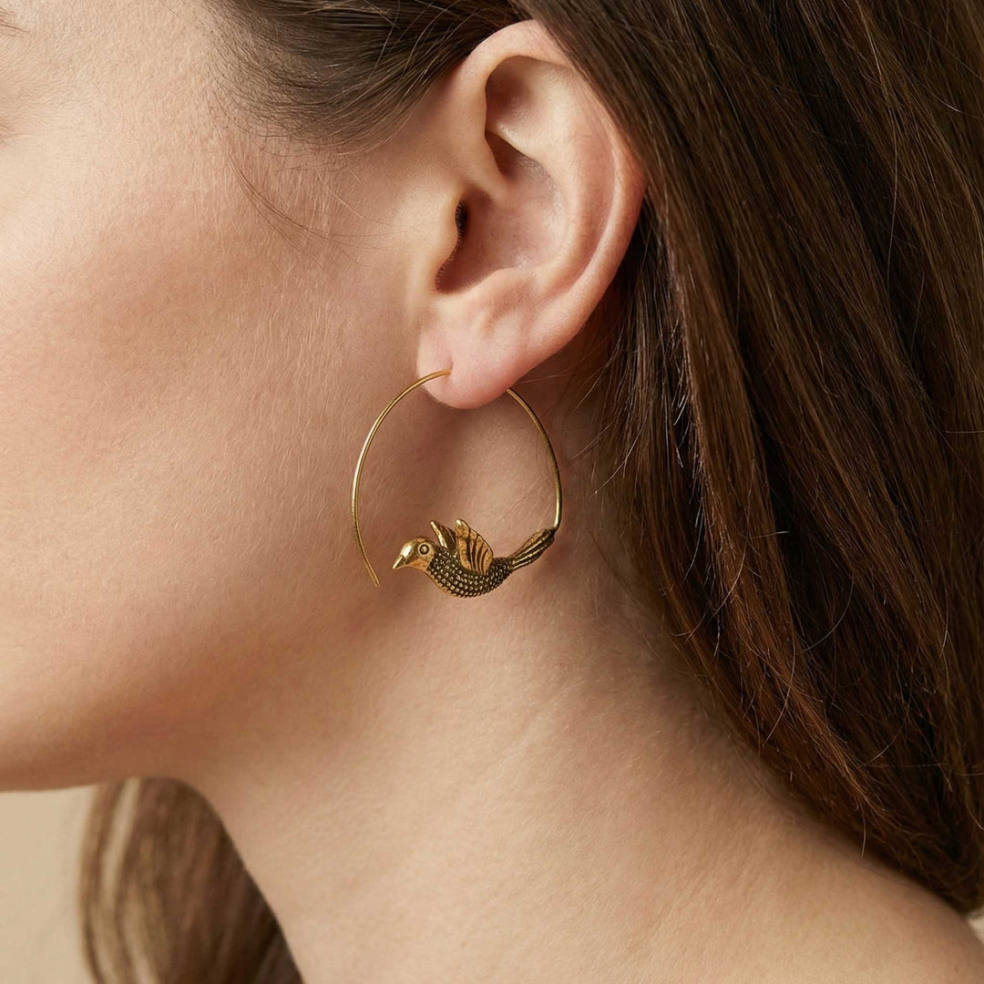 Flying Bird Hoop 18K Gold plated Earrings