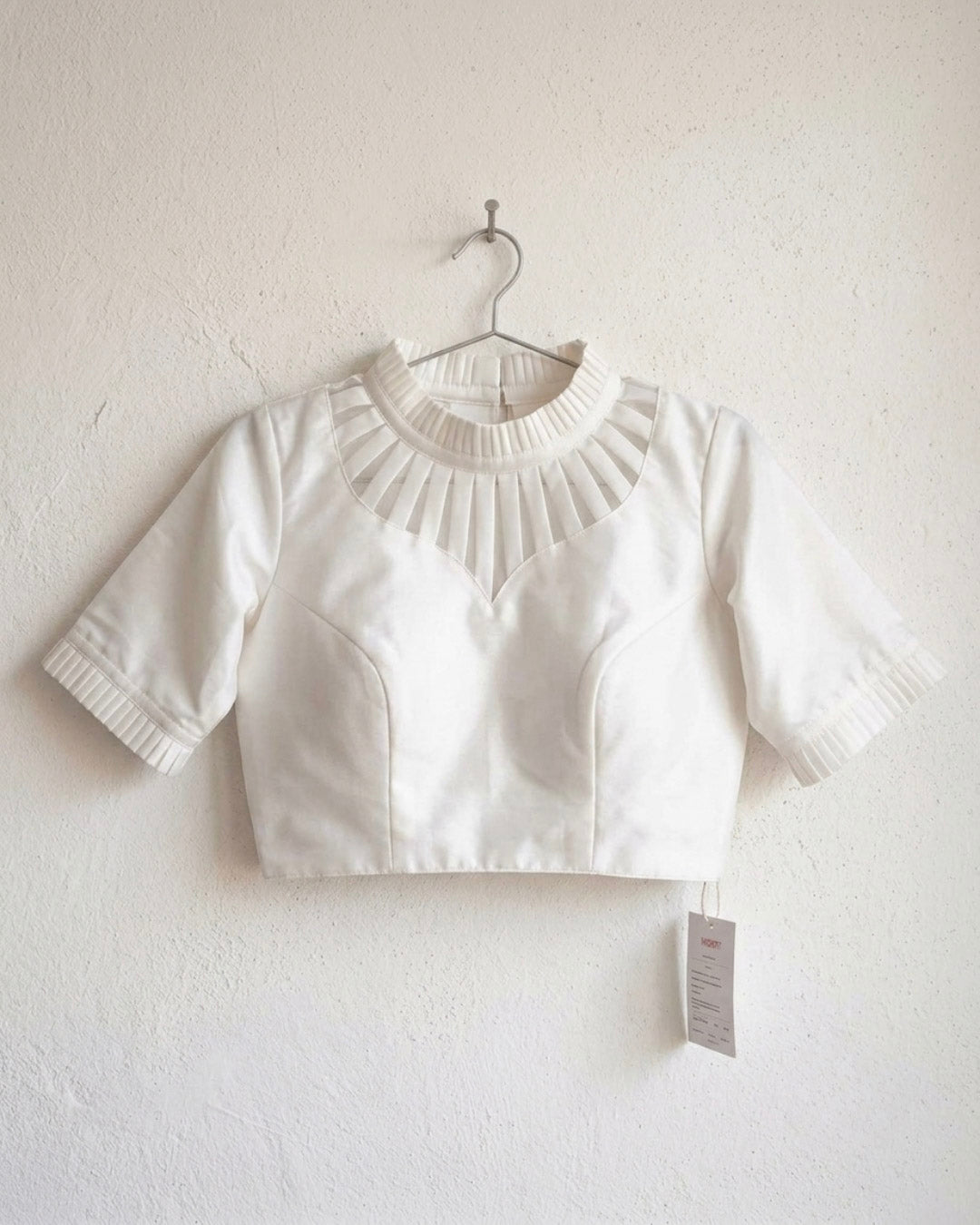 White Highline Silk Blouse with Sheer yoke