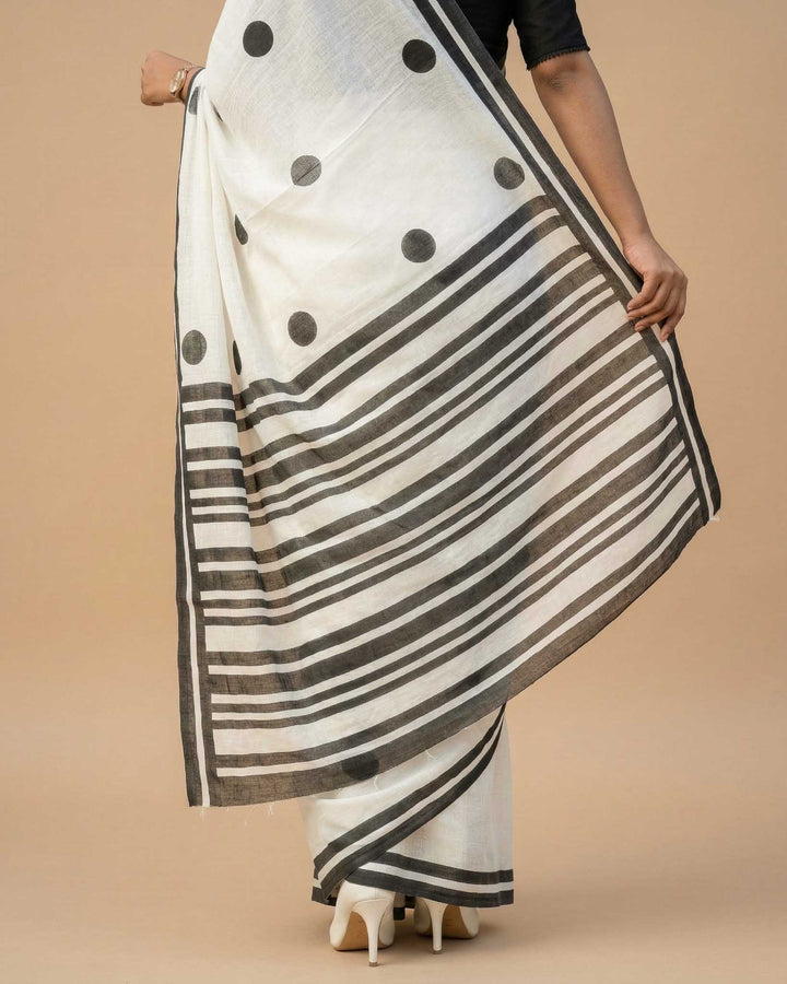 Classic Polka Hand Block Print Mul Mul Cotton Saree