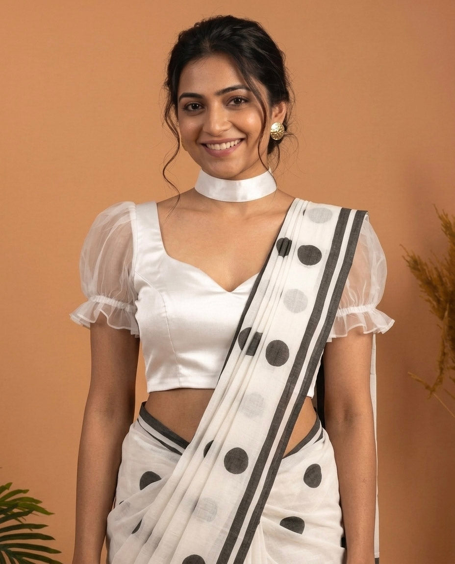 After Hours Satin sweetheart blouse with choker band - White