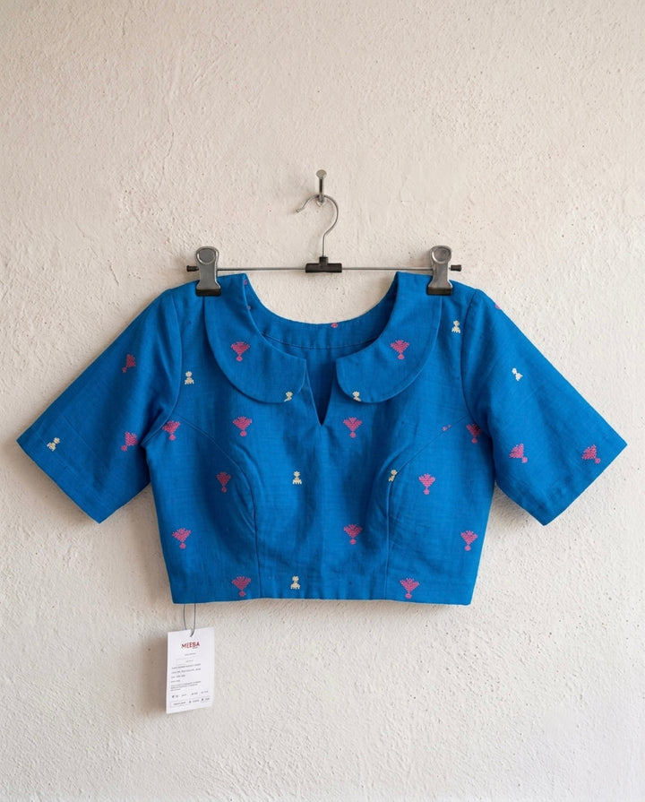 Timeless Handwoven Blouse with Peter Pan Collar - Blue