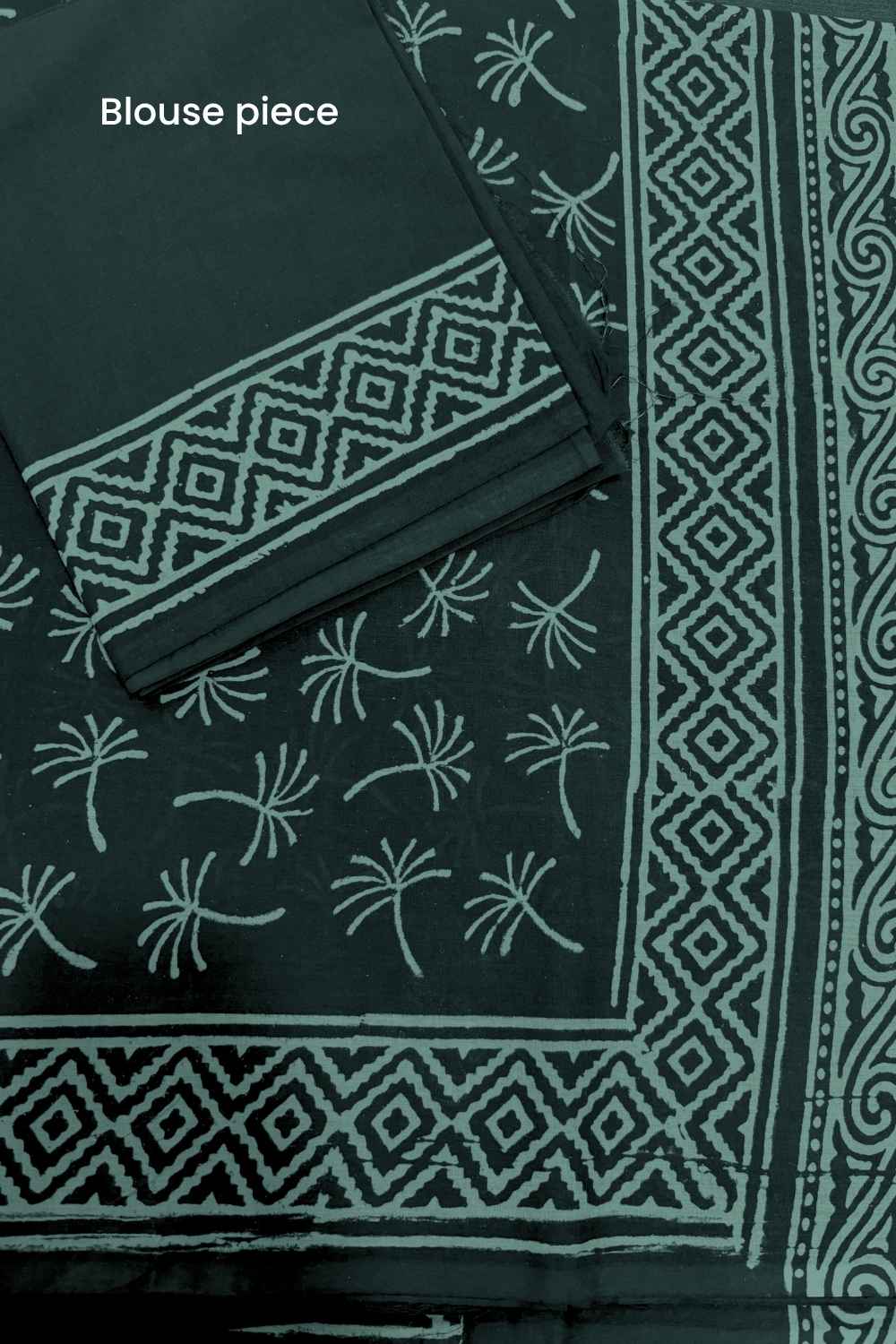 Dandelions in the Sky - Green Hand Block Print Mulmul Cotton Bagru Saree