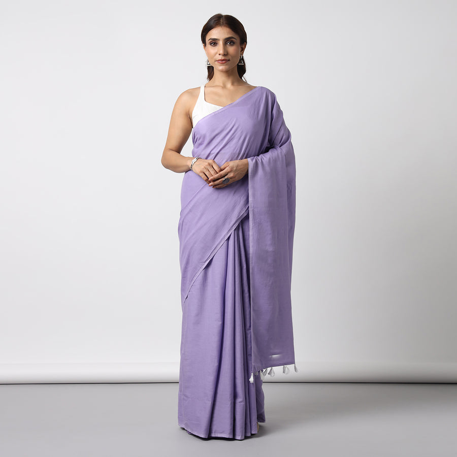 Lost in Lavender - Lavender Mulmul Cotton Saree with Tassels