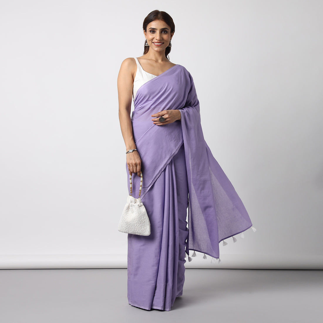 Lost in Lavender - Lavender Mulmul Cotton Saree with Tassels