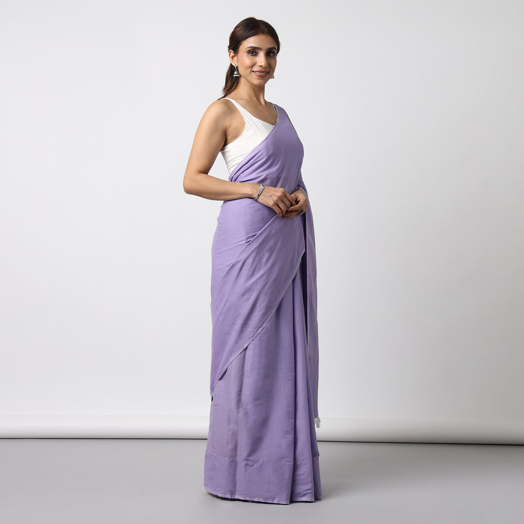 Lost in Lavender - Lavender Mulmul Cotton Saree with Tassels