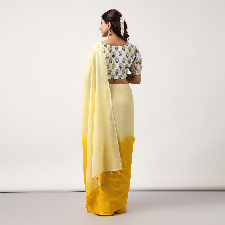 Golden Hour - Yellow Ombre Hand Dyed Mulmul Cotton Saree