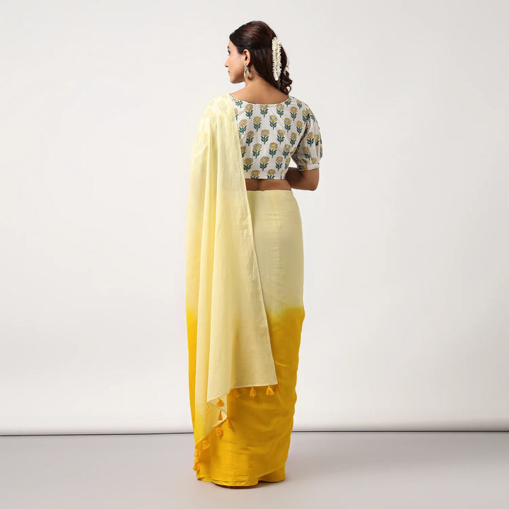 Golden hour - Mulmul Cotton Pre-stitched Ready to Wear Saree with Pocket