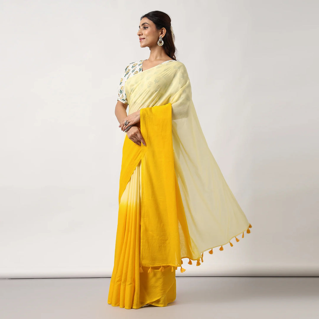 Golden hour - Mulmul Cotton Pre-stitched Ready to Wear Saree with Pocket