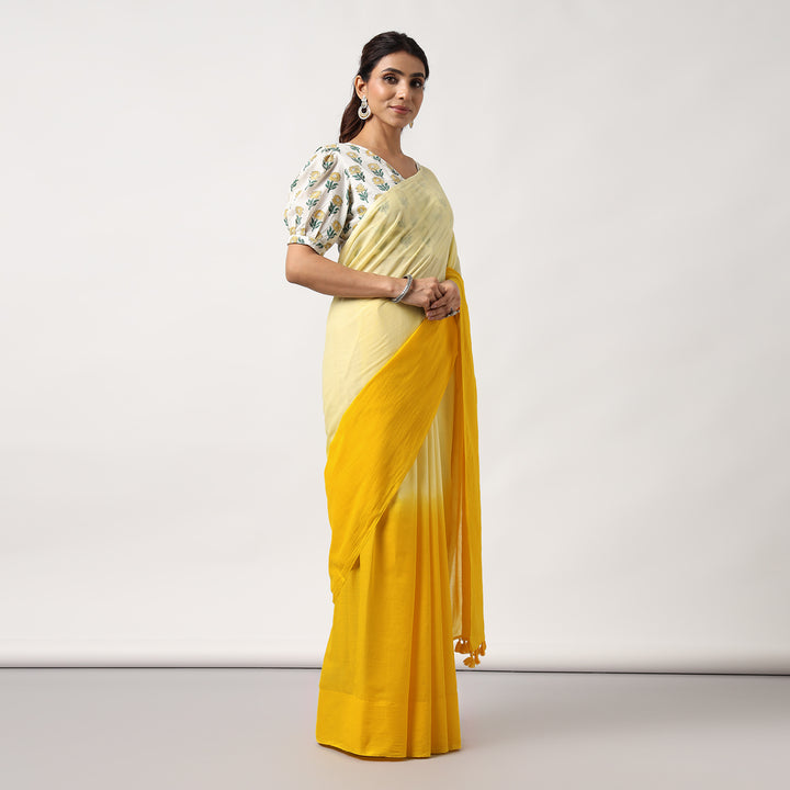 Golden Hour - Yellow Ombre Hand Dyed Mulmul Cotton Saree