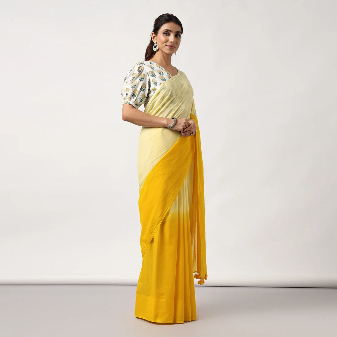 Golden hour - Mulmul Cotton Pre-stitched Ready to Wear Saree with Pocket