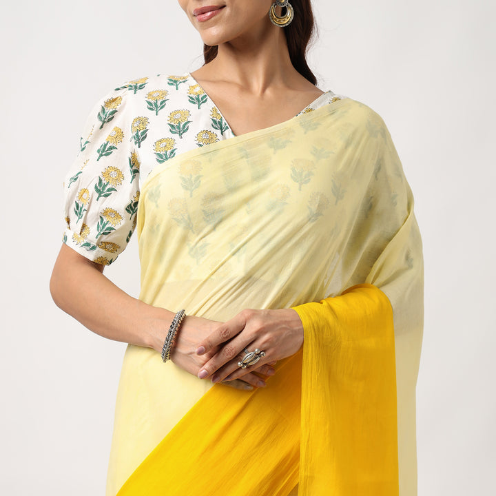 Golden Hour - Yellow Ombre Hand Dyed Mulmul Cotton Saree