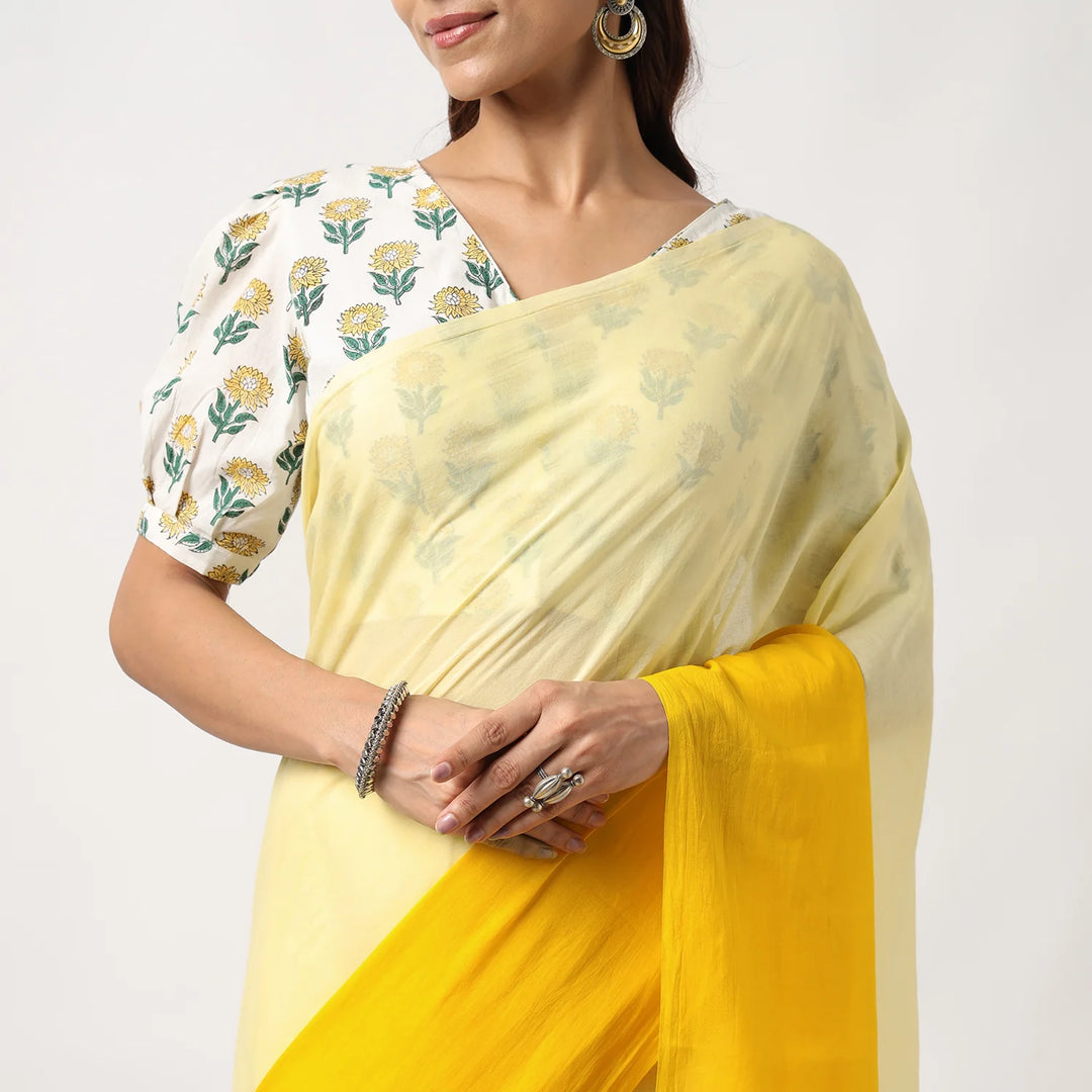 Golden hour - Mulmul Cotton Pre-stitched Ready to Wear Saree with Pocket