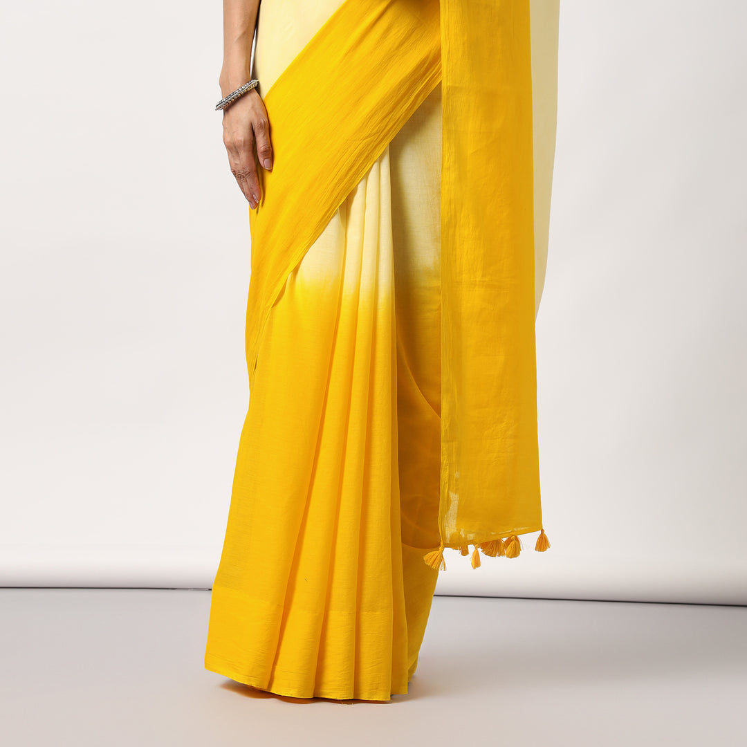 Golden Hour - Yellow Ombre Hand Dyed Mulmul Cotton Saree