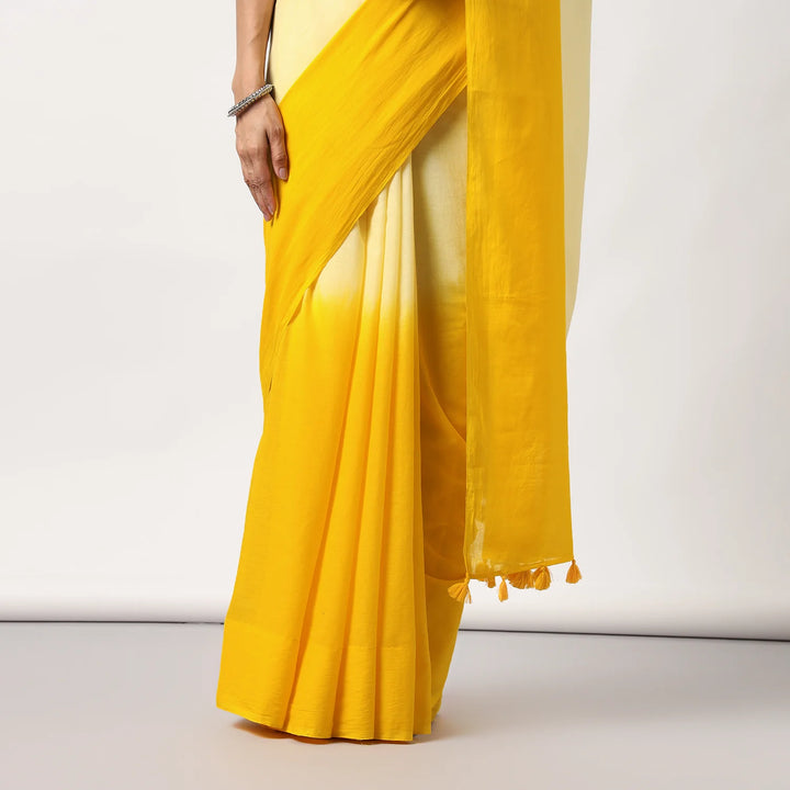 Golden hour - Mulmul Cotton Pre-stitched Ready to Wear Saree with Pocket