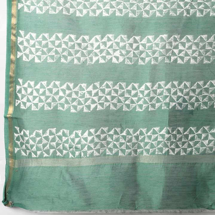 Moora Saree | Green | Hand Block Printed | Chanderi Cotton Silk | Sage Affair