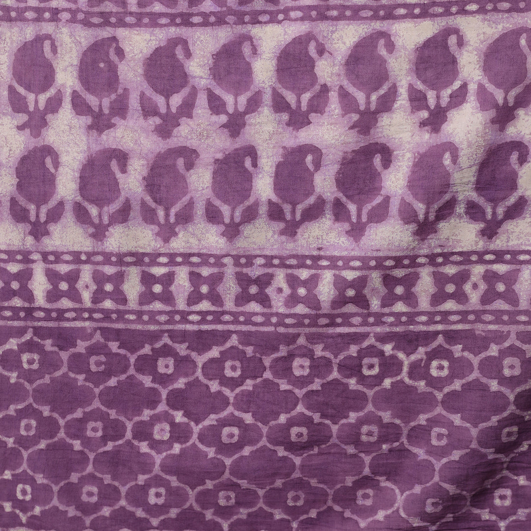 Wild Violet - Dabu Hand Block Print Mulmul Cotton Bagru Saree