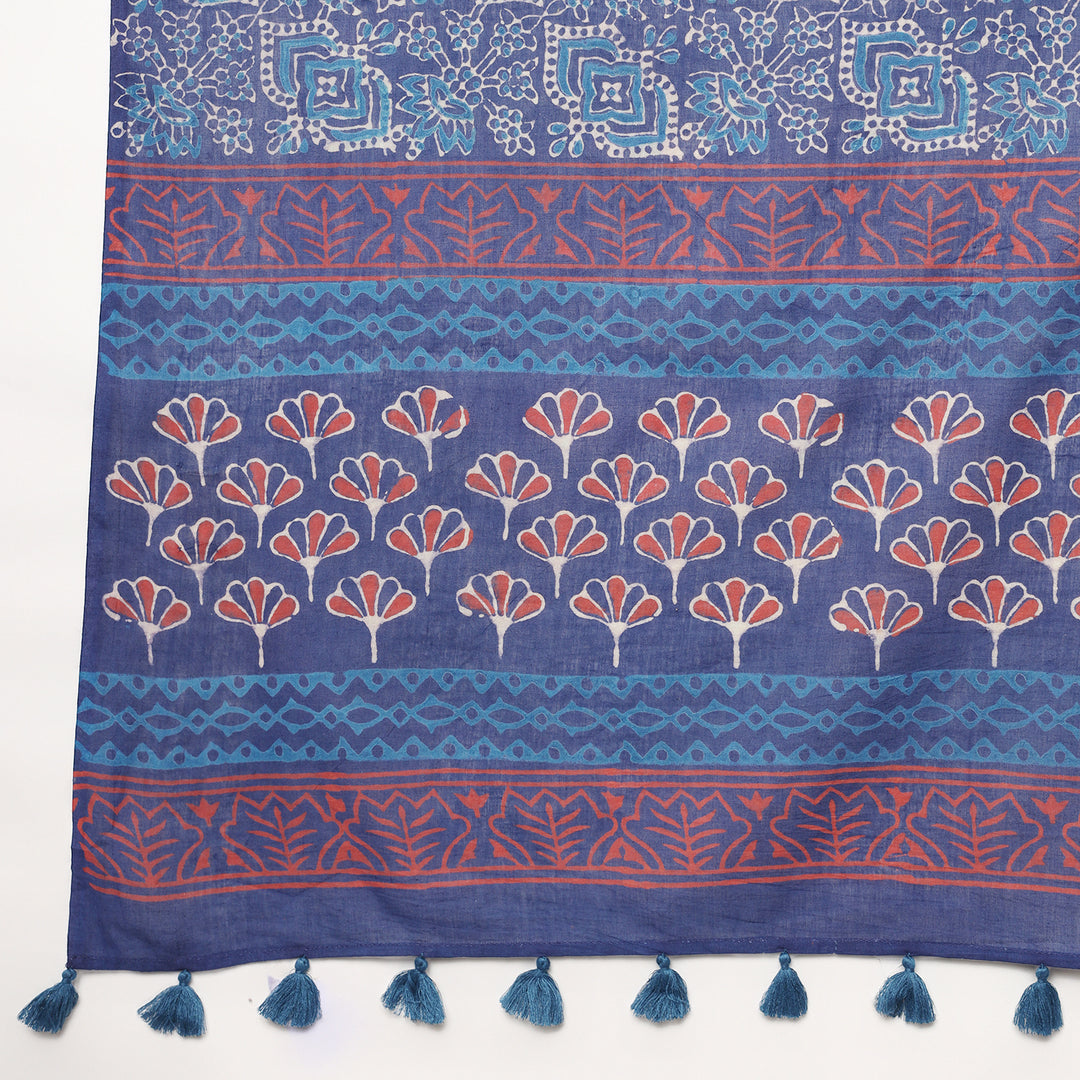 Butterflies - Hand Block Print Mulmul Cotton Bagru Saree