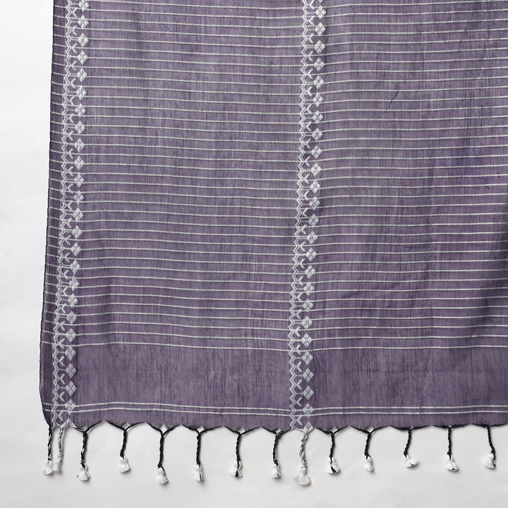 Dark Purple Handwoven Mulmul Cotton Saree