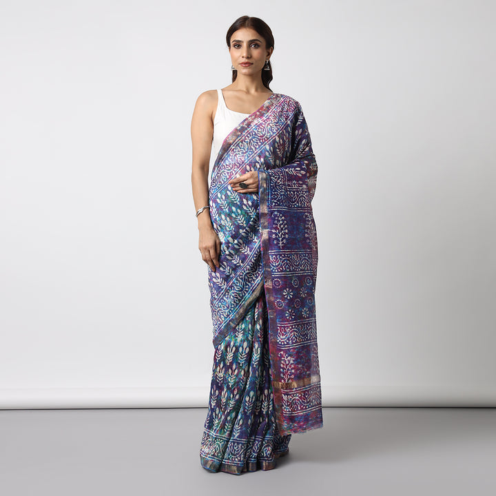 Rangeen- Hand Block Print Maheshwari Silk Saree