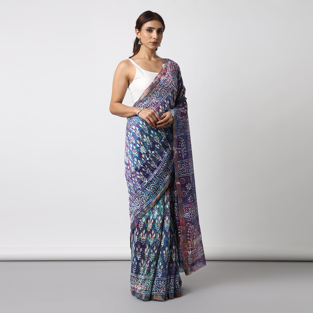 Rangeen- Hand Block Print Maheshwari Silk Saree