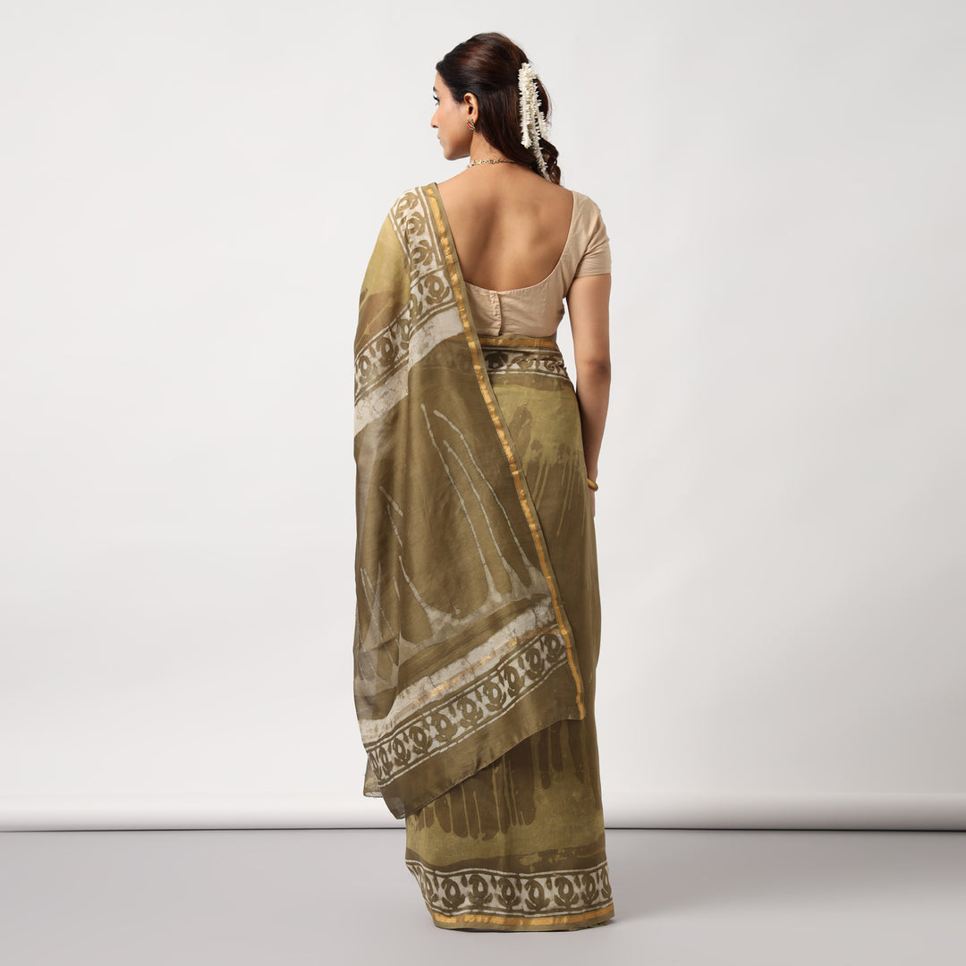 Shailja - Henna Hand Block Print Chanderi Silk Saree