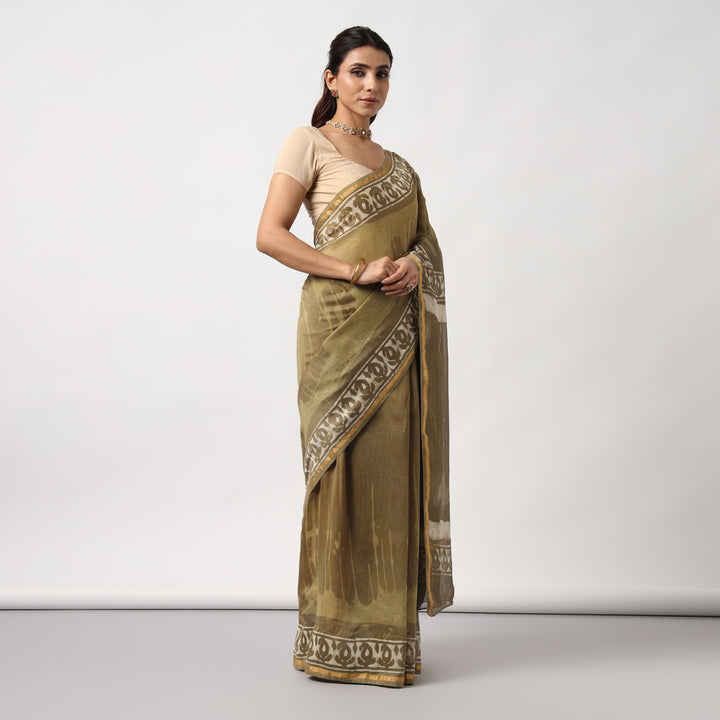 Shailja - Henna Hand Block Print Chanderi Silk Saree