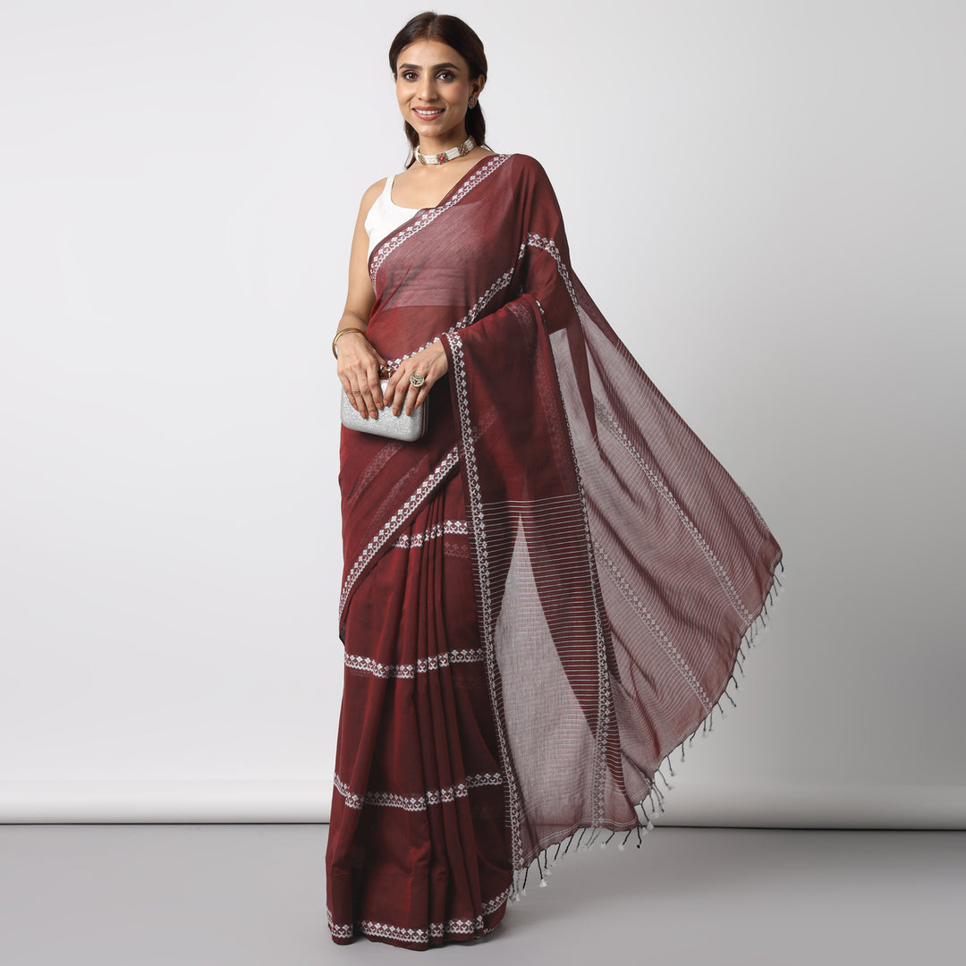 Sangria Handwoven Mulmul Cotton Saree