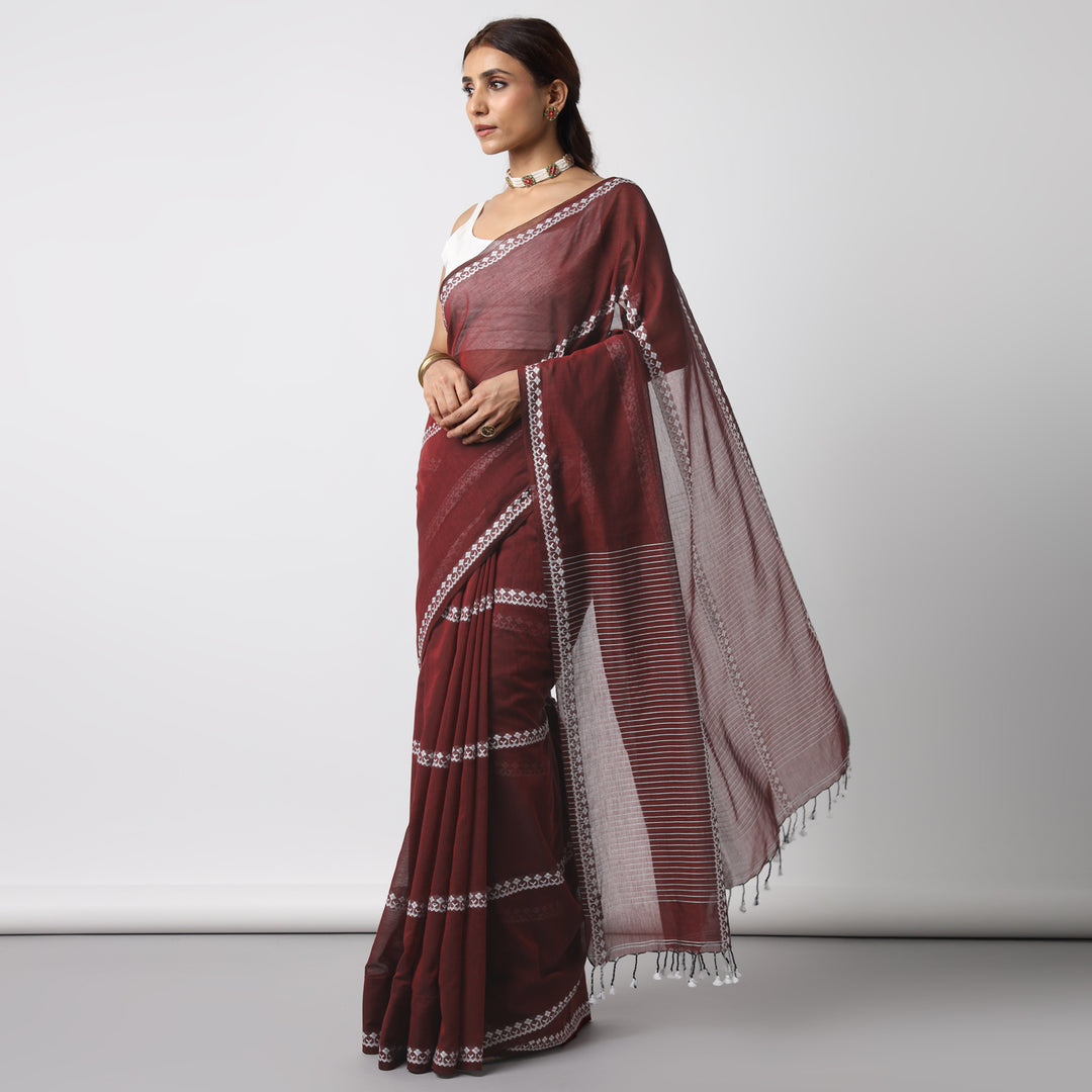 Sangria Handwoven Mulmul Cotton Saree