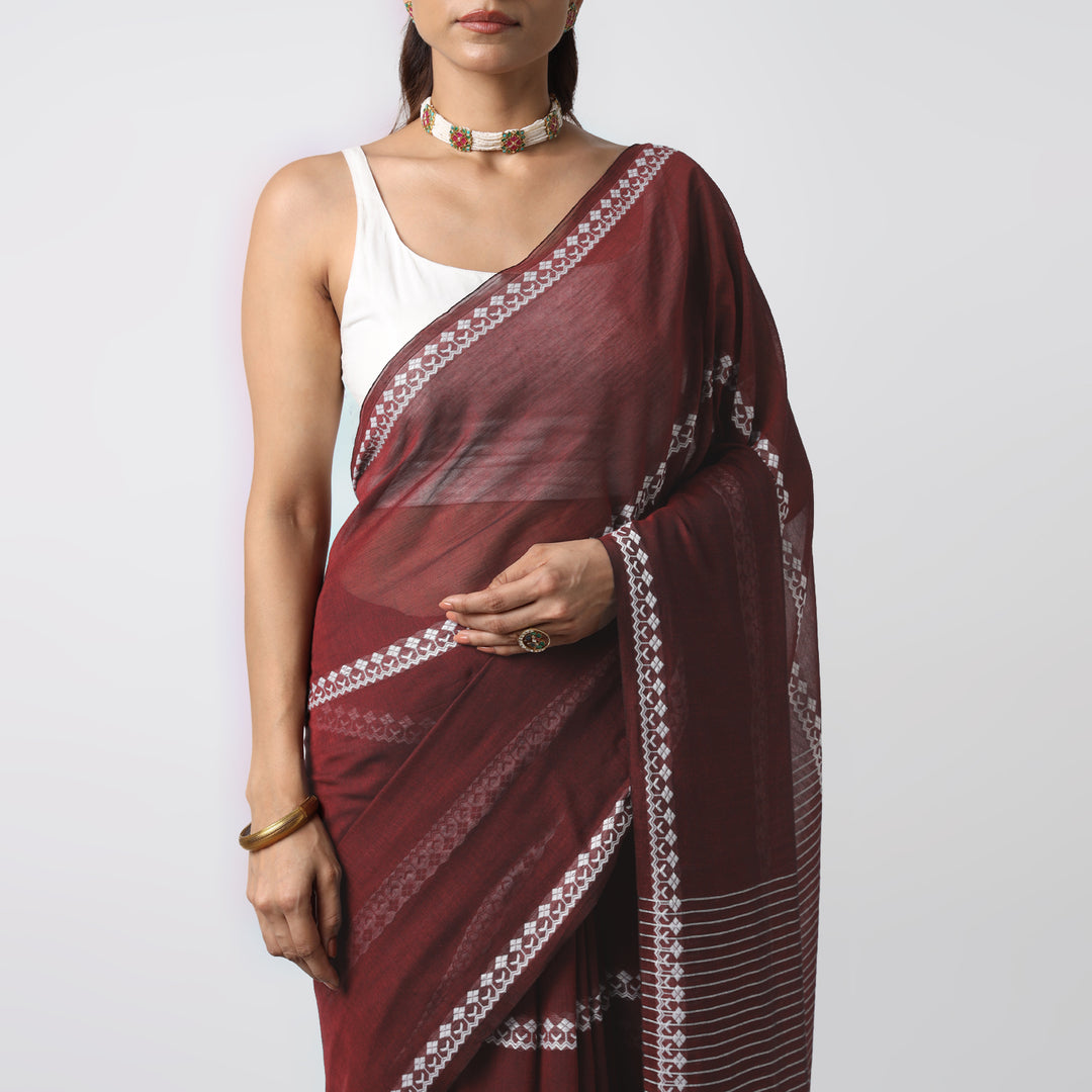 Sangria Handwoven Mulmul Cotton Saree