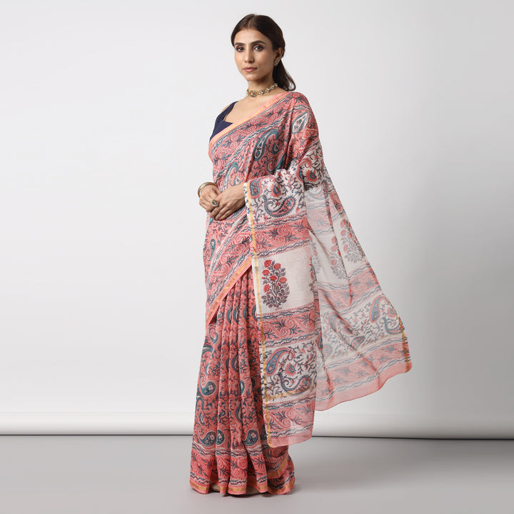 Fields of Joy - Hand Block Print Chanderi Silk Saree