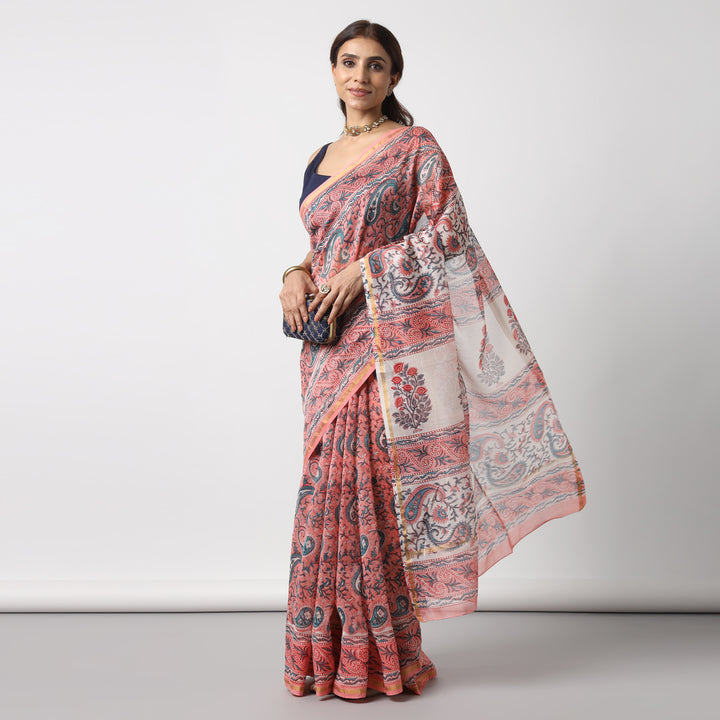 Fields of Joy - Hand Block Print Chanderi Silk Saree