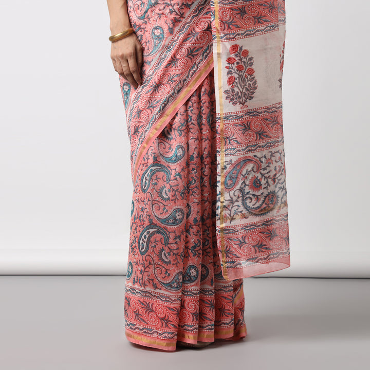 Fields of Joy - Hand Block Print Chanderi Silk Saree