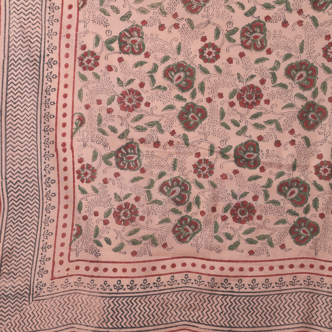 Old Rose - Hand Block Printed Mulmul Cotton Bagru Saree