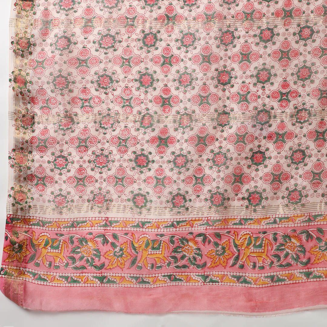 Poppy Garden - Hand Block Print Maheshwari Silk Saree