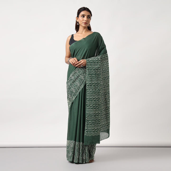 Birdsong - Hand Block Print Mulmul Cotton Bagru Saree