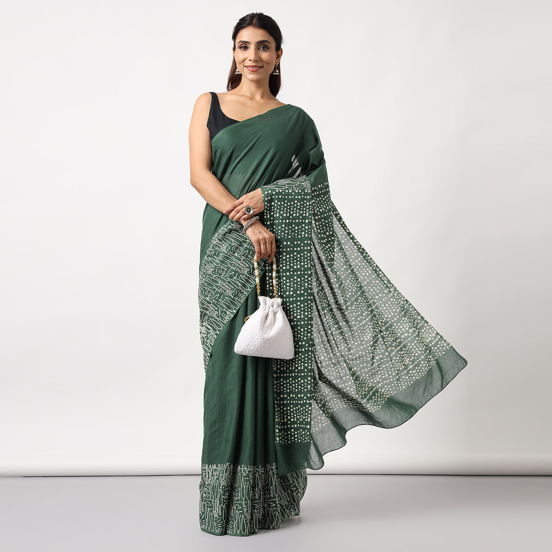 Birdsong - Hand Block Print Mulmul Cotton Bagru Saree