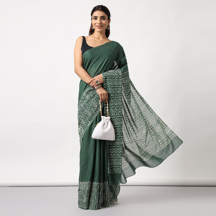 Birdsong - Hand Block Print Mulmul Cotton Bagru Saree